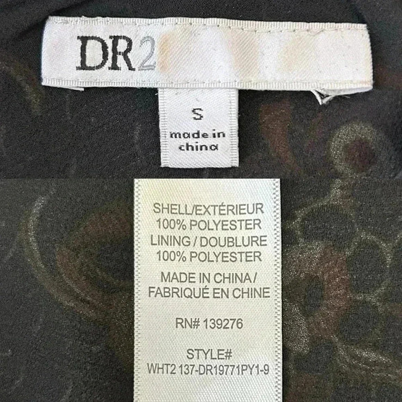 DR2 Blouse Sheer Ruffle Sleeve Bohemian Dark Floral Flowy Black Brown Small - Picture 8 of 12